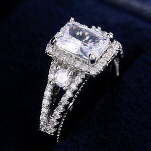💎 Radiant Cut Dazzling Zircon Cross Cubic Carved Wedding Ring for Women, I…